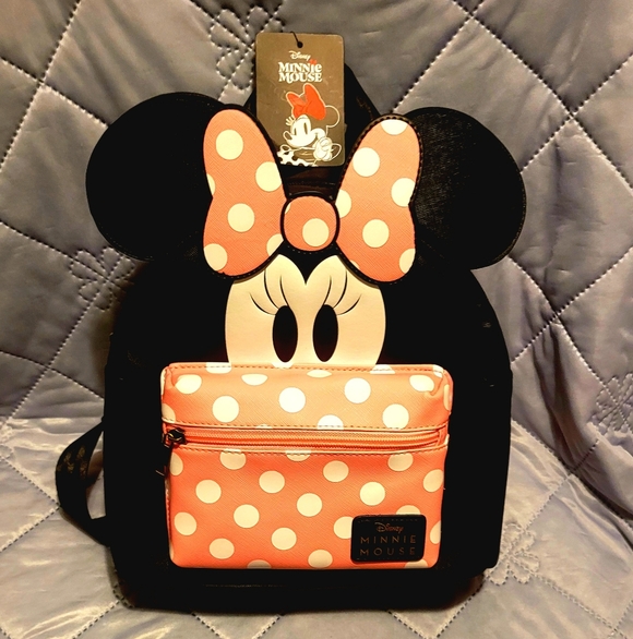 Disney Minnie Mouse Polka Dot Mini Backpack - Black and Pink - Picture 2 of 11
